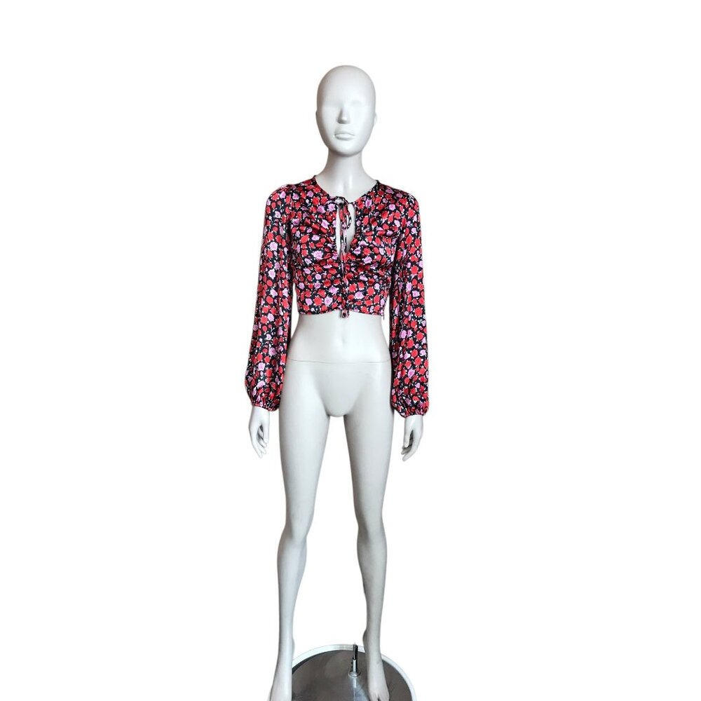 Bershka Black Rose Patterned Crop Top